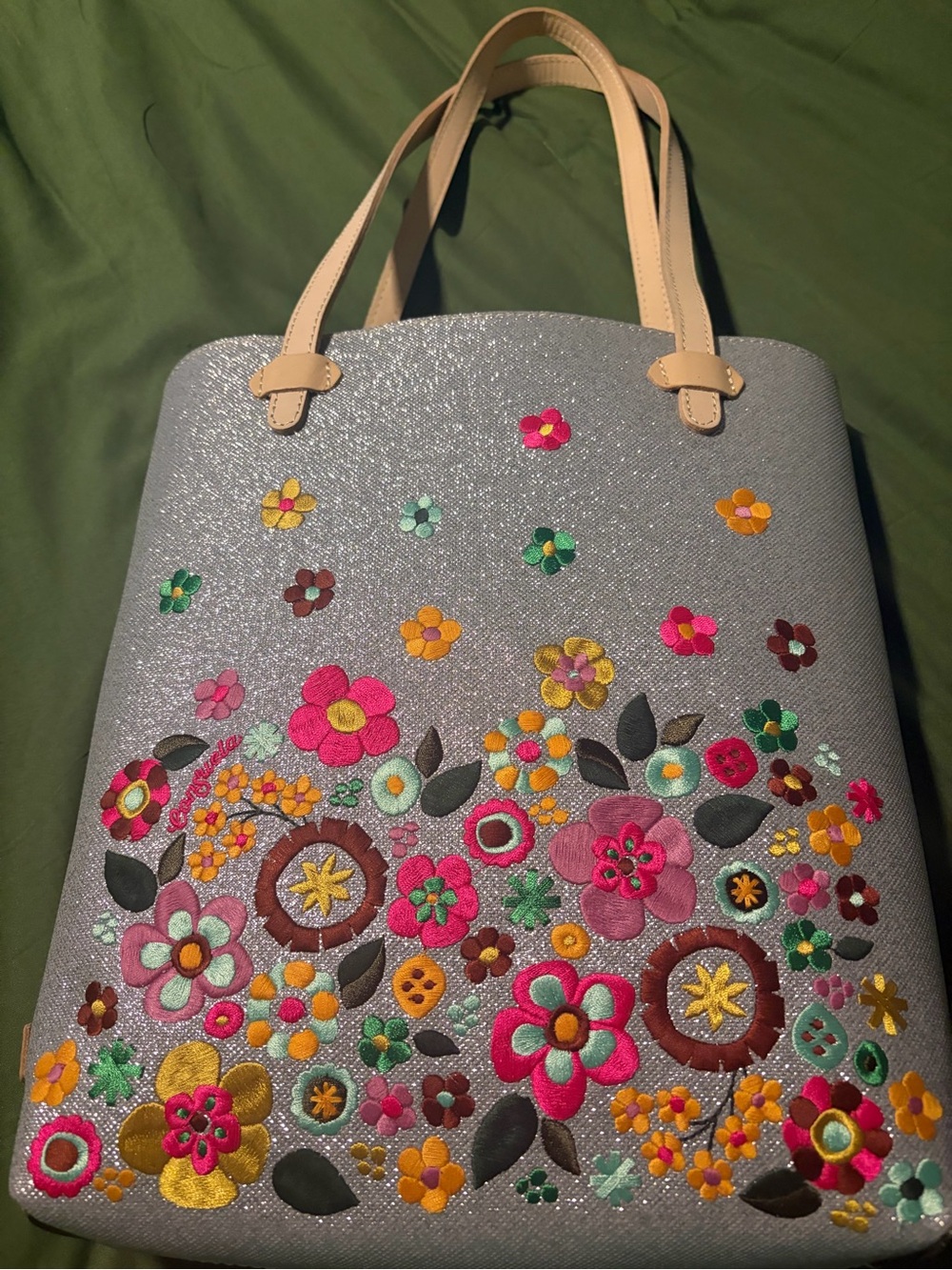 Consuela Embroidered flower tote